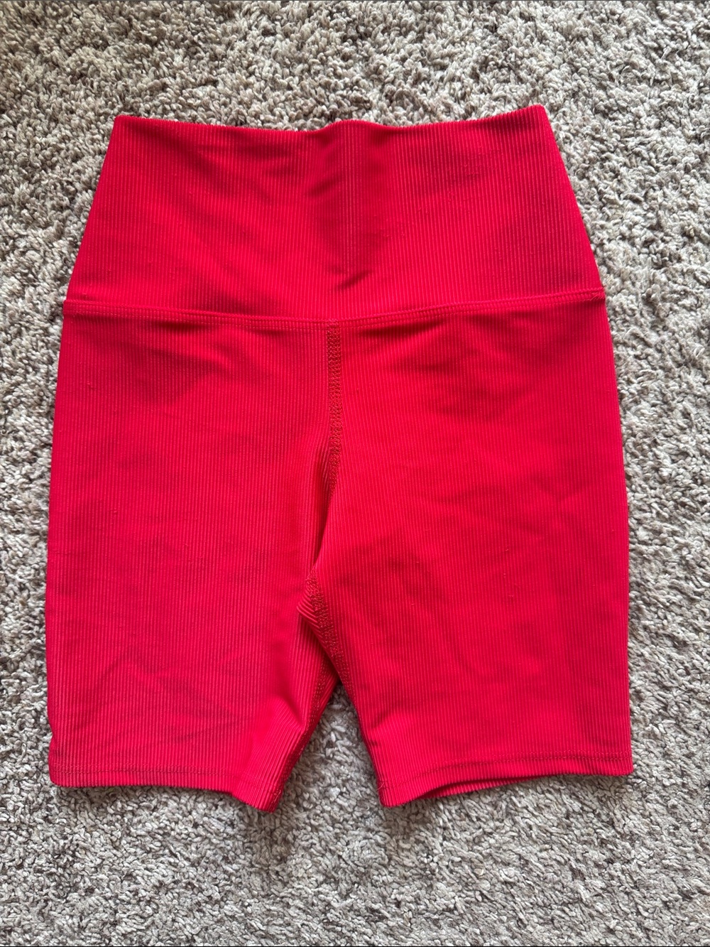 High-Waist Ribbed Red ribbed Five Shorts